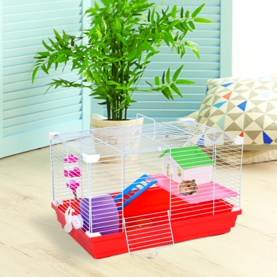 PawHut Cage Hamster 2 Niveaux Métal PP 47x30x27 cm Avec Roue