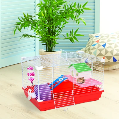 PawHut Cage Hamster 2 Niveaux Métal PP 47x30x27 cm Avec Roue