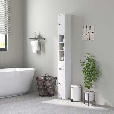 HOMCOM Colonne Salle de Bain Bois Blanc 2 Armoires 3 Étagères