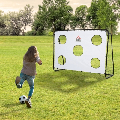 HOMCOM But de Football pour Enfants et Adultes avec Filet en PE, en Métal et Oxford, Blanc et Noir, 240x88x171.5cm