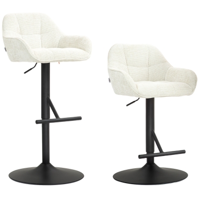 HOMCOM Lot 2 Tabourets Bar Réglables Tissu Lin Crème Acier