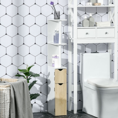 kleankin Colonne Salle de Bain 2 Armoires 2 Étagères Blanc Bois