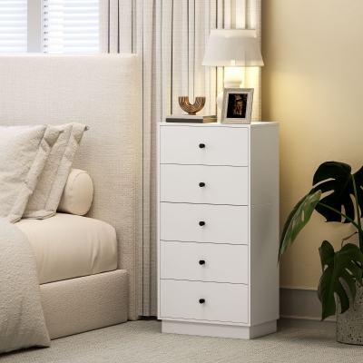 HOMCOM Commode 5 Tiroirs Moderne Gain de Place 47x29x95cm Blanc