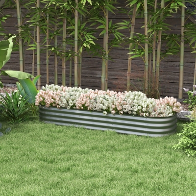 Outsunny Bac Surélevé Jardin Modulaire 195x62x30cm Argent
