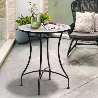 Outsunny Table Ronde Ø60cm Métal Extérieur Orange+Blanc