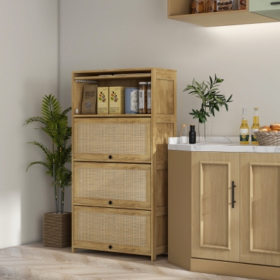 HOMCOM Meuble Cuisine Boho Rotin 4 Portes 70x32x132,8 cm