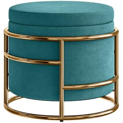 HOMCOM Pouf Rond Velours Vert Ø42x39 cm avec Coffre 24L