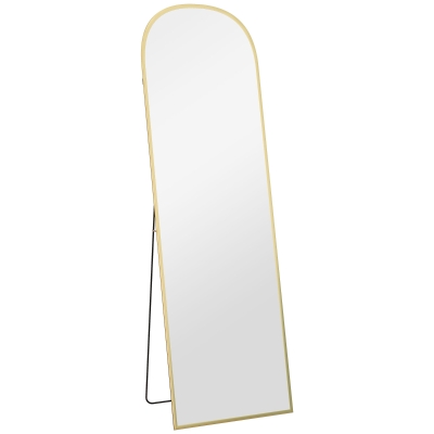 HOMCOM Espejo de Cuerpo Entero 50x170 cm Independiente o Pared con Marco de Aleación de Aluminio y Soporte Dorado