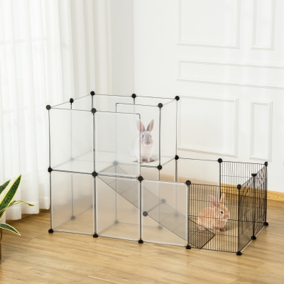 PawHut Enclos Modulaire 27 Panneaux Acier Résine Petits Animaux