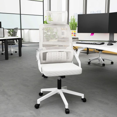 Vinsetto Silla de Oficina de Malla Silla de Escritorio Giratoria Altura y Reposacabezas Ajustable 58x61x102-119 cm Gris