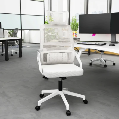 Vinsetto Silla de Oficina de Malla Silla de Escritorio Giratoria Altura y Reposacabezas Ajustable 58x61x102-119 cm Gris
