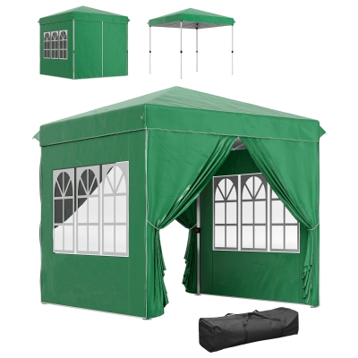Outsunny Tenda Dobrável Pop-Up 248x248x270 cm com 4 Paredes Laterais Anti-UV Altura Ajustável e Bolsa de Transporte Verde Escuro