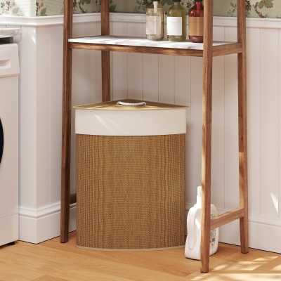 HOMCOM Panier à Linge d'Angle 55L Bambou Tissu Marron