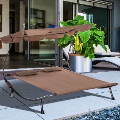 Outsunny Lit Double Extérieur 2 Places Parasol Réglable Marron
