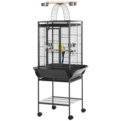 PawHut Cage Oiseaux Acier 62,5x62,5x156 cm Grise