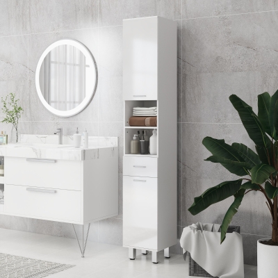 Kleankin Meuble Salle de Bain Blanc avec Étagères et Tiroir