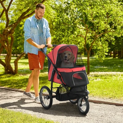 PawHut Poussette Chien Pliable Rouge avec Panier et Filet