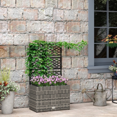 Outsunny Jardinière Treillis Rotin PE 57x30x107cm Gris