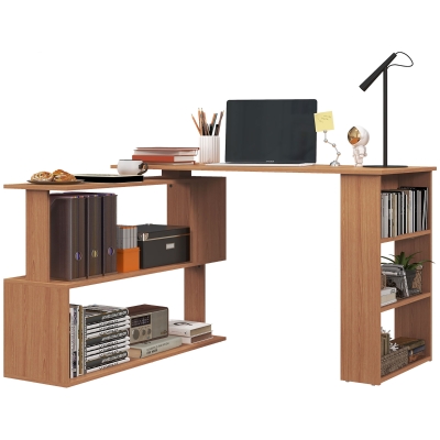 HOMCOM Bureau d'Angle Pivotant en L Bois 5 Étagères 120x110x74.5cm