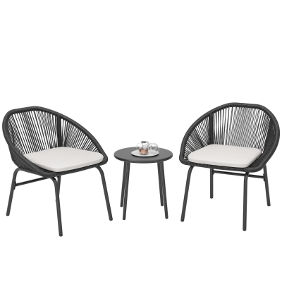 Outsunny Set 2 Sedie da Giardino e Tavolino in Rattan PE Nero