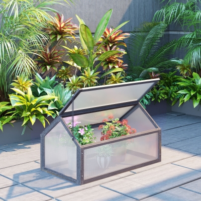 Outsunny Mini Serre Bois Polycarbonate 90x52x49,5 cm Gris