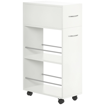 HOMCOM Carrito de Cocina Verdulero con 1 Cajón y 2 Estantes Abiertos Carro Auxiliar con Ruedas 25x50x85 cm Blanco
