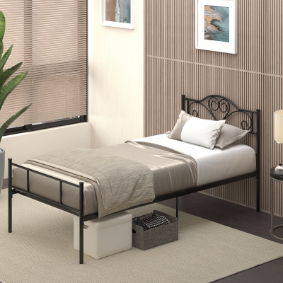 HOMCOM Lit Simple Métal 90x200cm avec Tête et Pied de Lit