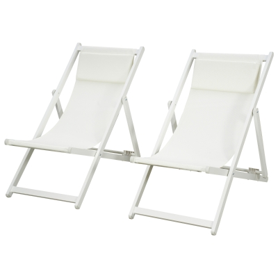 Outsunny 2 Chaises Longues Pliantes Aluminium Beige 96,5x58x91,5 cm