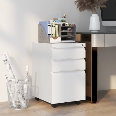 Vinsetto Meuble Bureau 3 Tiroirs Acier Blanc 37x43.5x60 cm
