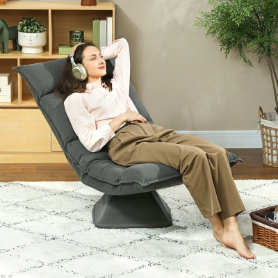 HOMCOM Fauteuil de sol avec dossier réglable 5 positions, pivotant, chaise rembourrée moderne, Gris foncé
