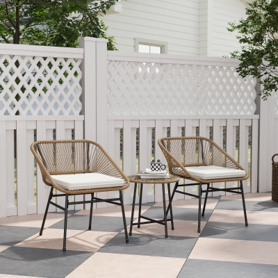 Outsunny Ensemble Jardin 3P Rotin Acier 2 Chaises Table Ronde