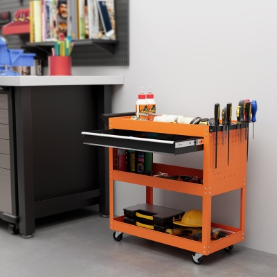 DURHAND Chariot Outils Acier 3 Étagères Tiroir Orange 82x35x76 cm