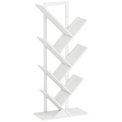 HOMCOM Estante em Forma de Árvore de 7 Níveis Estante de Livros com 7 Prateleiras e Estrutura de Aço  50x24x109 cm Branco