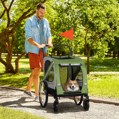 PawHut Poussette pour chiens 2 en 1, Remorque pour vélo pour chiens, pliable, imperméable, pour chiens jusqu'à 20 kg, Vert