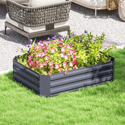 Outsunny Potager Surélevé Acier Galvanisé 120x90x30cm Gris