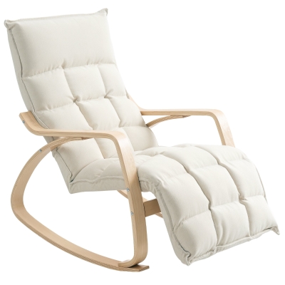 HOMCOM Fauteuil à Bascule Rembourré Crème Cadre Acier Salon