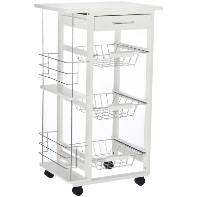 Desserte Cuisine Bois Pin 3 Paniers + 2 Range-Bouteilles