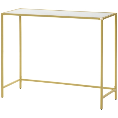 HOMCOM Console Acier Verre Trempé Blanc Or 100x35.5x80 cm