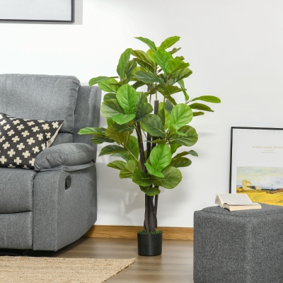 HOMCOM Ficus Artificiel 130cm 78 Feuilles Intérieur/Extérieur
