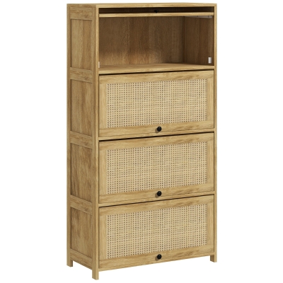 HOMCOM Meuble Cuisine Boho Rotin 4 Portes 70x32x132,8 cm