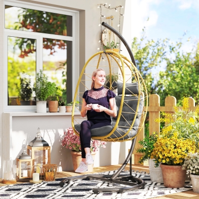 Outsunny Fauteuil Suspendu Rotin PE Pliable Noir/Gris/Beige