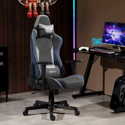 Vinsetto Chaise Gaming Inclinable 150° Tissu Lin Gris