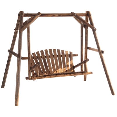 Outsunny Hollywoodschaukel Schaukelbank Outdoor-Schaukel Hängebank 2-Sitzer Holz-Gartenschaukel Massivholz Braun 187 x 137 x 167 cm