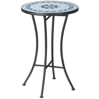 Outsunny Table Basse Ronde Métal Mosaïque Ø35,5cm Bleu