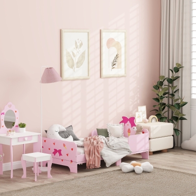 ZONEKIZ Lit Enfant Rose 143x74x59cm avec Barrières et Décor Cœurs