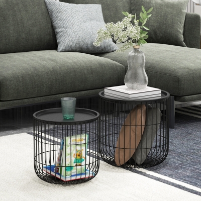 HOMCOM Ensemble 2 Tables Scandinaves Empilables avec Rangement Noir