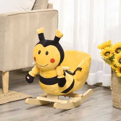 HOMCOM Animal à Bascule Abeille Bois avec Musique Jaune Noir