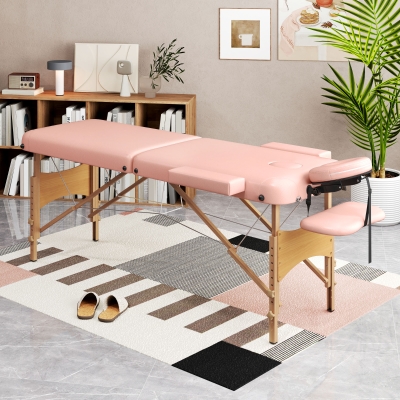 HOMCOM Lit de Massage Pliant Bois Hauteur Réglable Rose