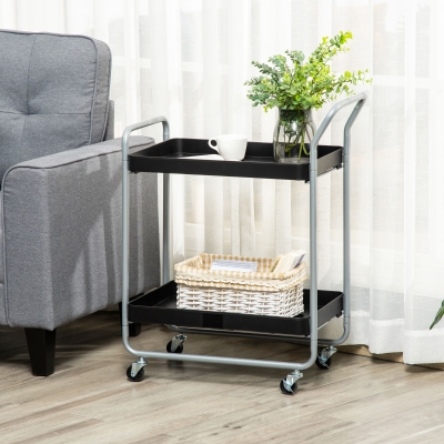 HOMCOM Chariot Métal 2 Niveaux avec Roues Pivotantes Noir