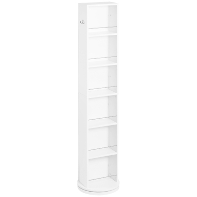 kleankin Armario Alto de Baño Giratorio Columna Auxiliar de Baño de 6 Niveles con Espejo de Cuerpo Entero 36x36x171 cm Blanco